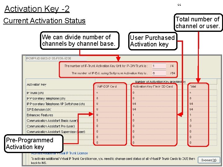 Activation Key -2 “ Current Activation Status Total number of channel or user. We