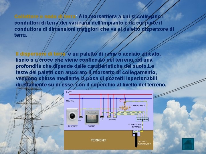 Collettore o nodo di terra: è la morsettiera a cui si collegano i conduttori