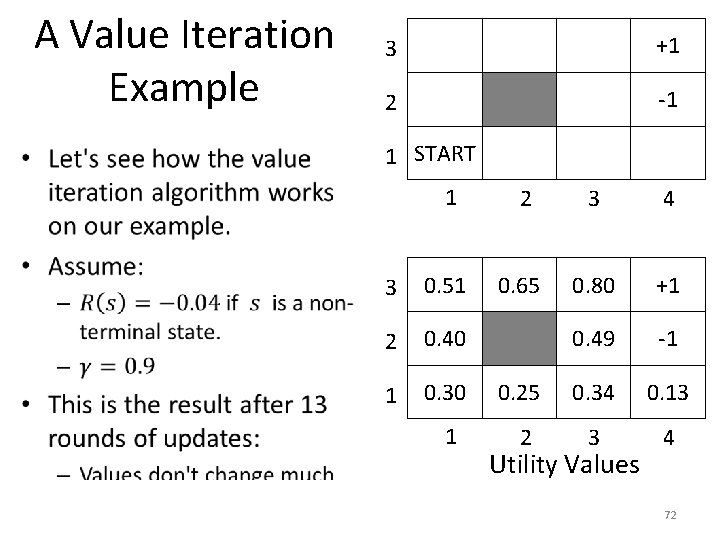 A Value Iteration Example • 3 +1 2 -1 1 START 1 2 3