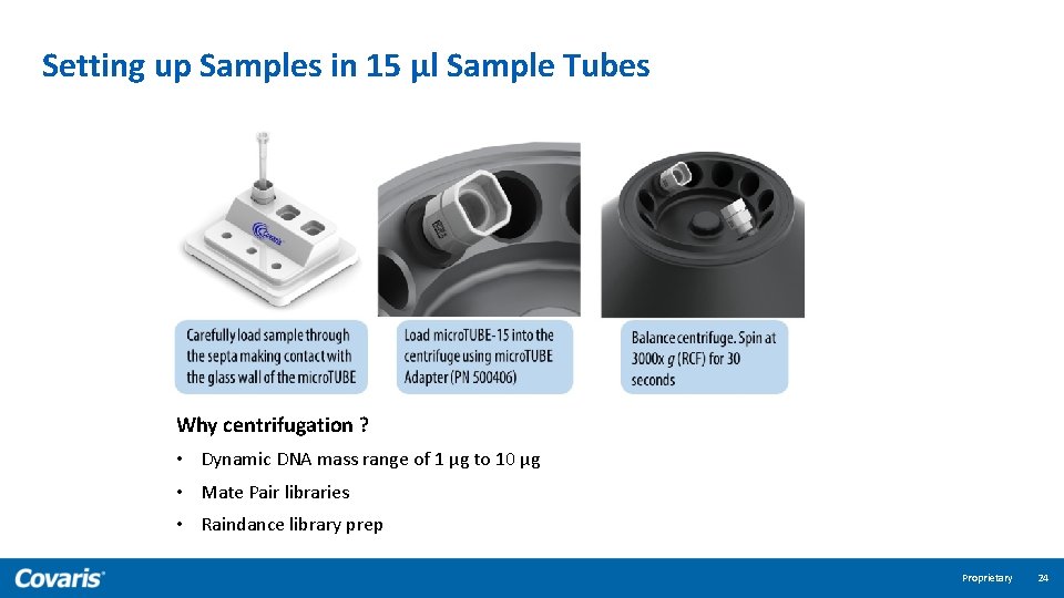Setting up Samples in 15 µl Sample Tubes Why centrifugation ? • Dynamic DNA