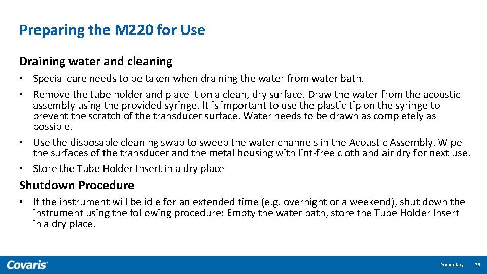 Preparing the M 220 for Use Draining water and cleaning • Special care needs