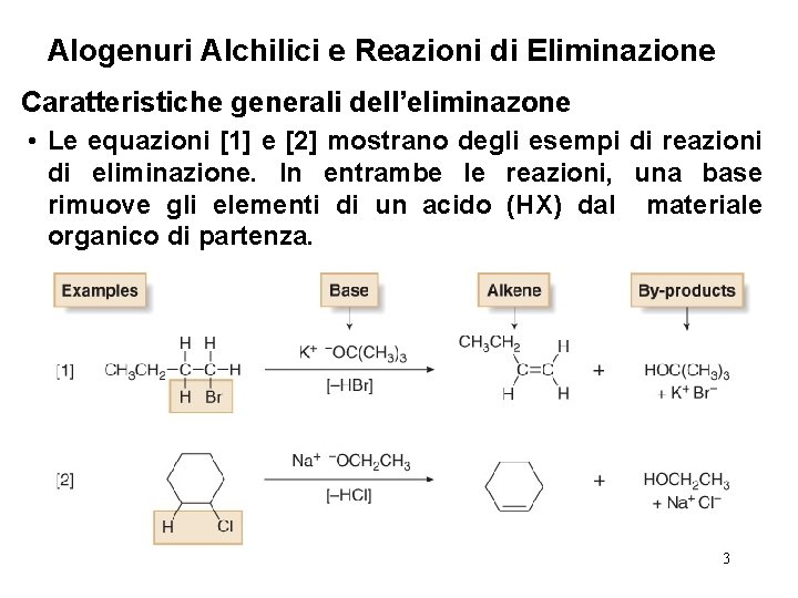 Alogenuri Alchilici e Reazioni di Eliminazione Caratteristiche generali dell’eliminazone • Le equazioni [1] e