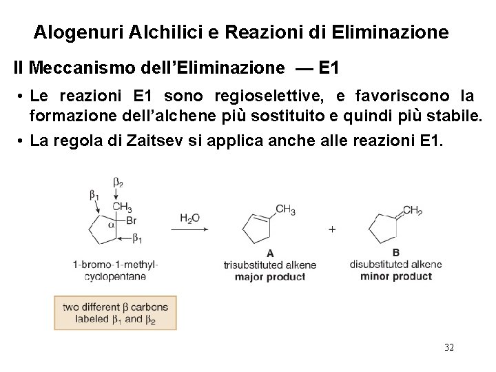 Alogenuri Alchilici e Reazioni di Eliminazione Il Meccanismo dell’Eliminazione — E 1 • Le
