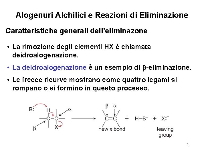 Alogenuri Alchilici e Reazioni di Eliminazione Caratteristiche generali dell’eliminazone • La rimozione degli elementi