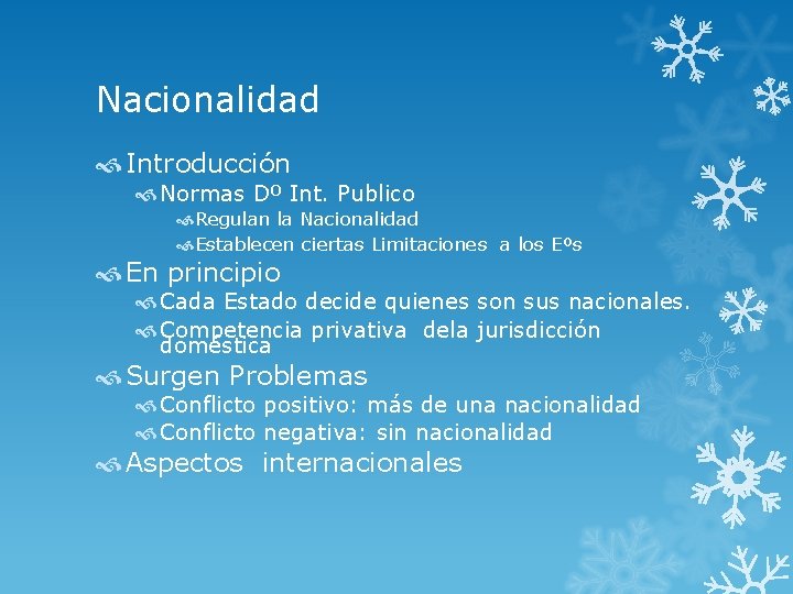 Nacionalidad Introducción Normas Dº Int. Publico Regulan la Nacionalidad Establecen ciertas Limitaciones a los