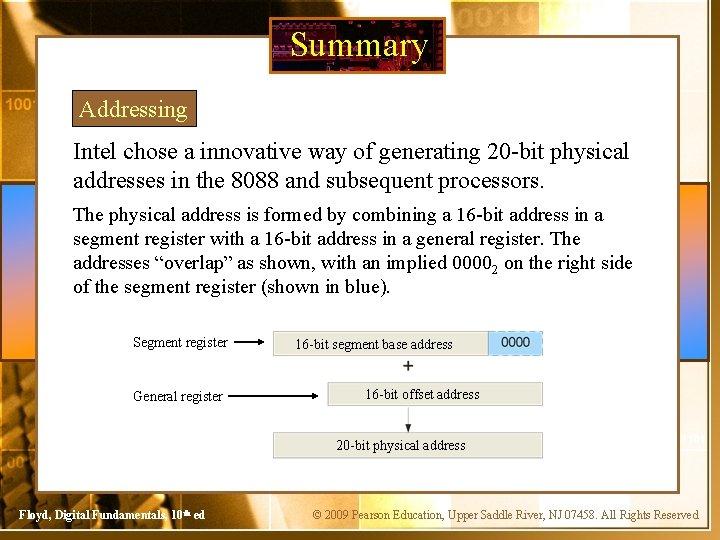 Summary Addressing Intel chose a innovative way of generating 20 -bit physical addresses in