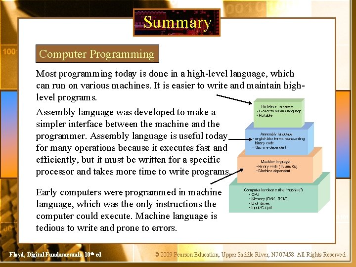 Summary Computer Programming Most programming today is done in a high-level language, which can