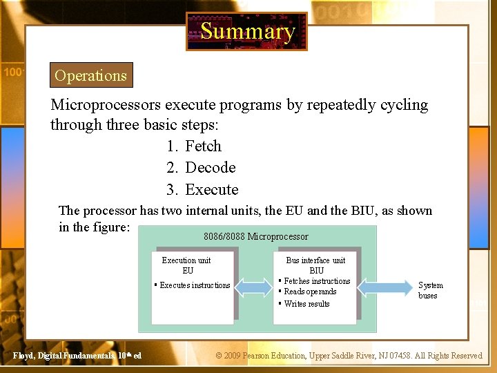 Summary Operations Microprocessors execute programs by repeatedly cycling through three basic steps: 1. Fetch