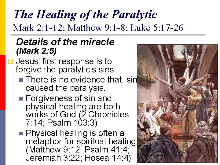 The Healing of the Paralytic Mark 2: 1 -12; Matthew 9: 1 -8; Luke