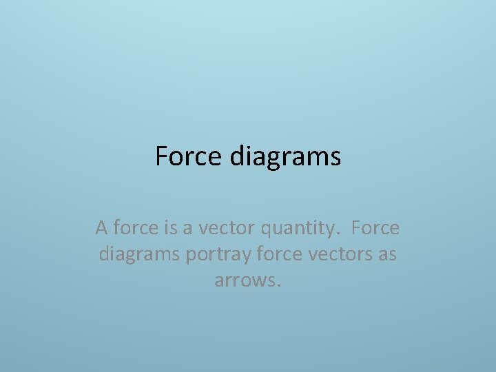 Force diagrams A force is a vector quantity. Force diagrams portray force vectors as