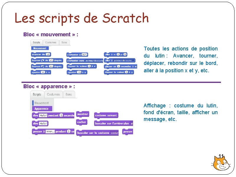 Les scripts de Scratch Bloc « mouvement » : Toutes les actions de position