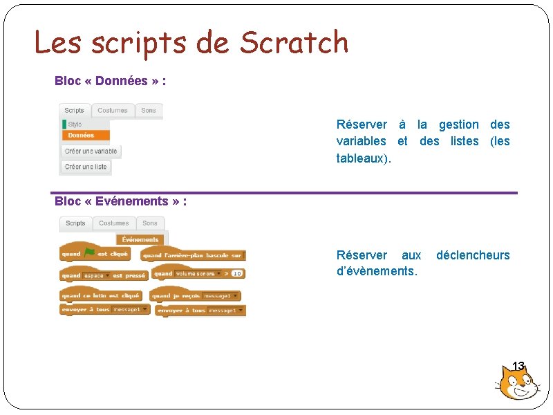 Les scripts de Scratch Bloc « Données » : Réserver à la gestion des