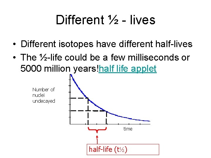 Different ½ - lives • Different isotopes have different half-lives • The ½-life could