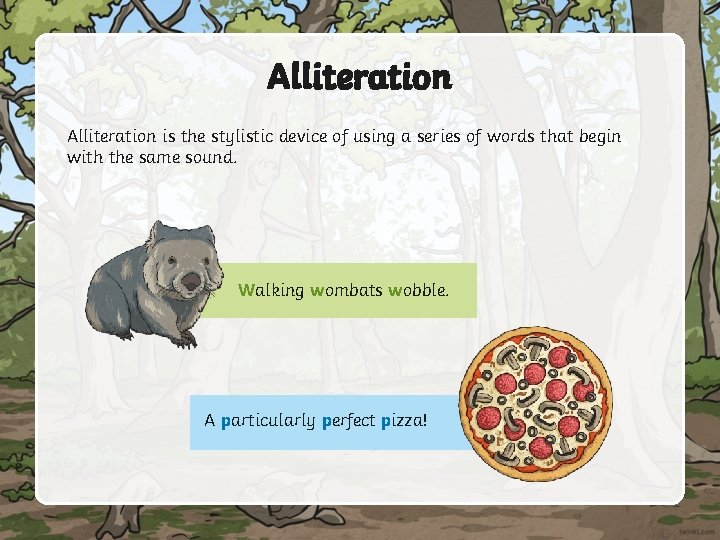 Alliteration is the stylistic device of using a series of words that begin with