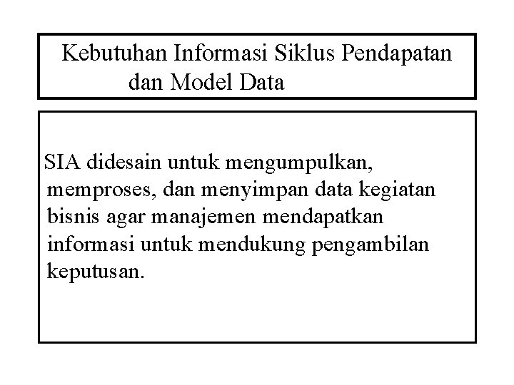 Kebutuhan Informasi Siklus Pendapatan dan Model Data SIA didesain untuk mengumpulkan, memproses, dan menyimpan