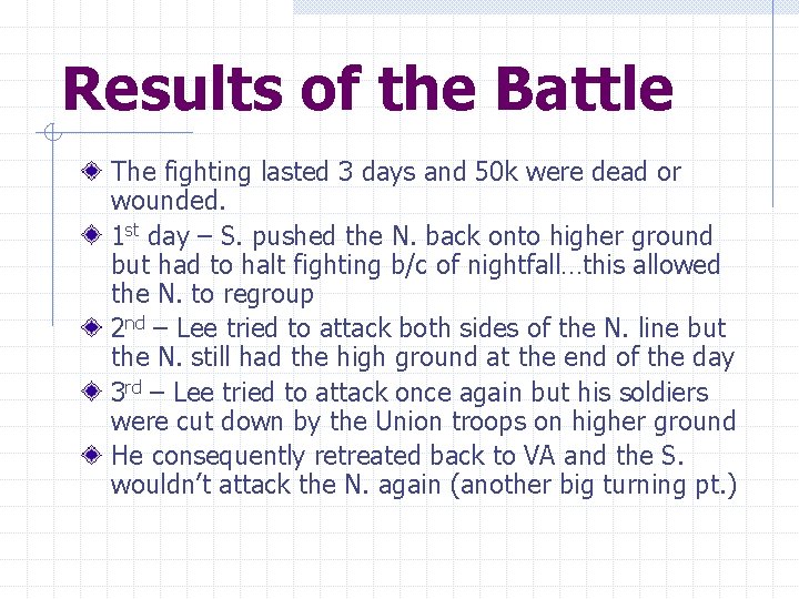 Results of the Battle The fighting lasted 3 days and 50 k were dead Results of the Battle The fighting lasted 3 days and 50 k were dead