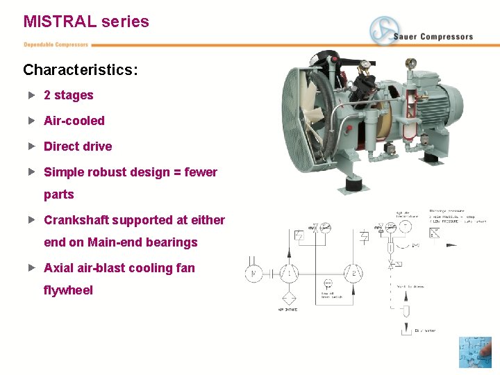 MISTRAL series Characteristics: 2 stages Air-cooled Direct drive Simple robust design = fewer parts