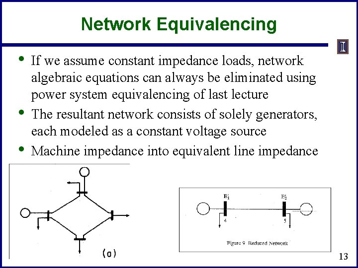 Network Equivalencing • • • If we assume constant impedance loads, network algebraic equations Network Equivalencing • • • If we assume constant impedance loads, network algebraic equations