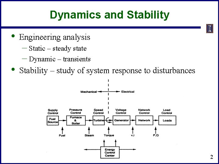 Dynamics and Stability • Engineering analysis • Stability – study of system response to Dynamics and Stability • Engineering analysis • Stability – study of system response to
