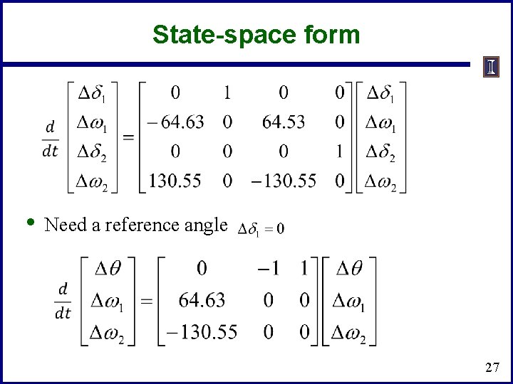 State-space form • Need a reference angle 27 State-space form • Need a reference angle 27