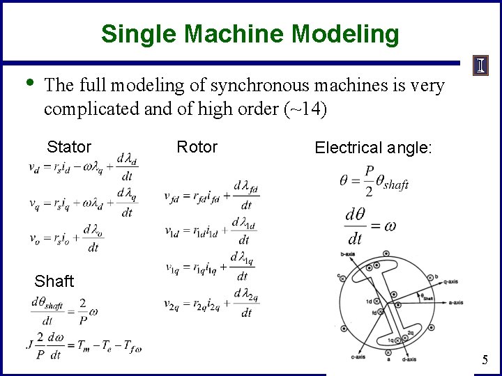 Single Machine Modeling • The full modeling of synchronous machines is very complicated and Single Machine Modeling • The full modeling of synchronous machines is very complicated and