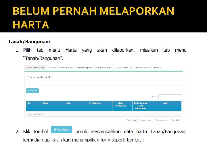 BELUM PERNAH MELAPORKAN HARTA 