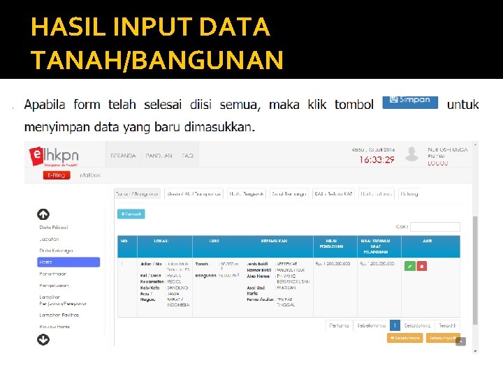 HASIL INPUT DATA TANAH/BANGUNAN 