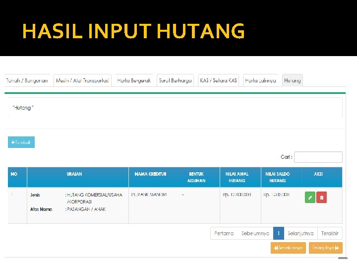 HASIL INPUT HUTANG 