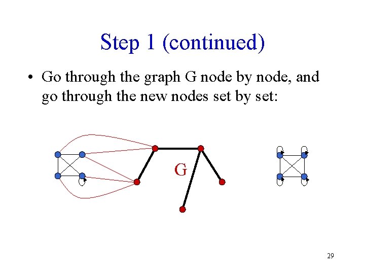 Step 1 (continued) • Go through the graph G node by node, and go