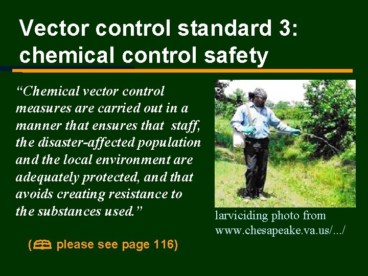 Vector control standard 3: chemical control safety “Chemical vector control measures are carried out