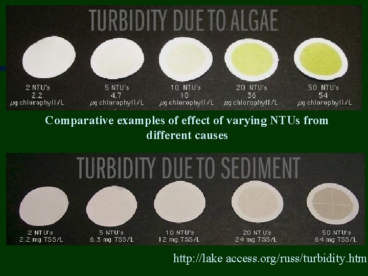 Comparative examples of effect of varying NTUs from different causes http: //lake access. org/russ/turbidity.