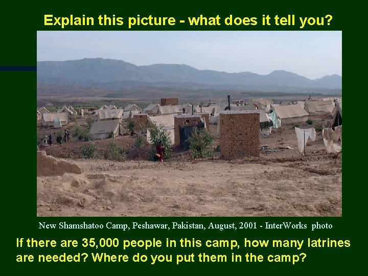 Explain this picture - what does it tell you? New Shamshatoo Camp, Peshawar, Pakistan,