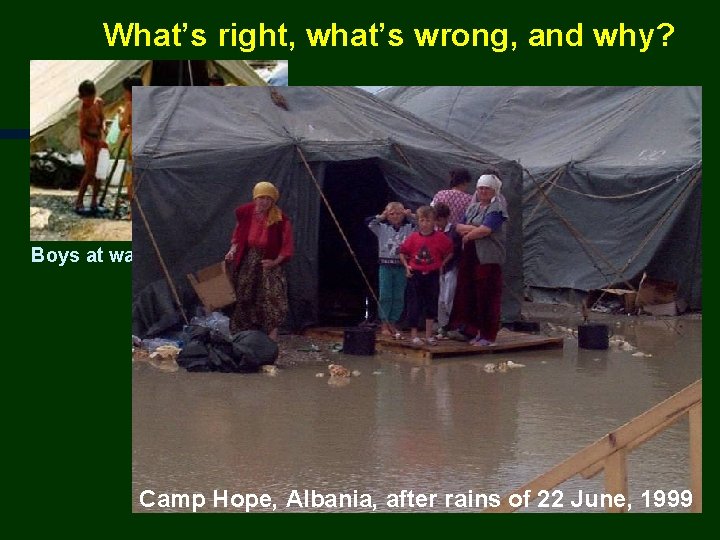 What’s right, what’s wrong, and why? Boys at water tap stand, Albania Camp Hope,