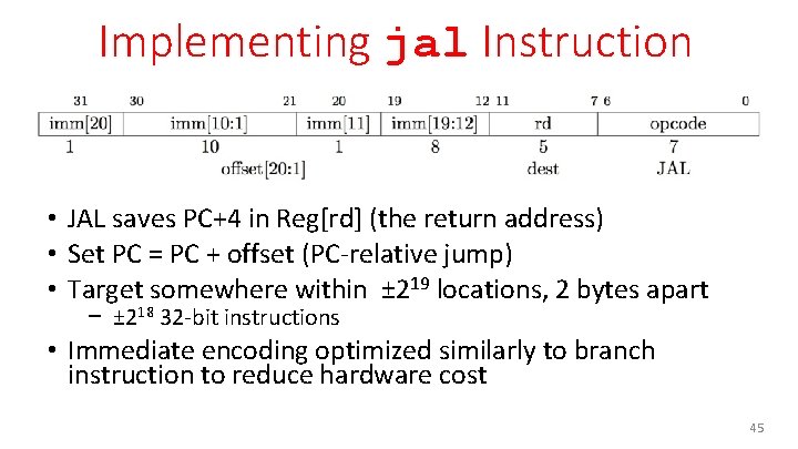 Implementing jal Instruction • JAL saves PC+4 in Reg[rd] (the return address) • Set