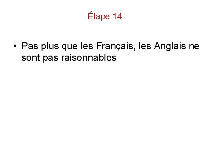 Étape 14 • Pas plus que les Français, les Anglais ne sont pas raisonnables
