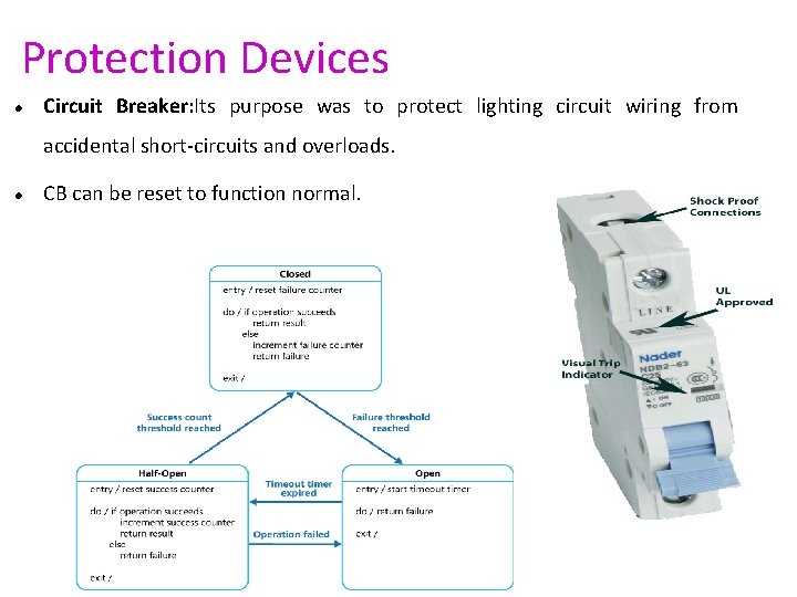 Protection Devices Circuit Breaker: Its purpose was to protect lighting circuit wiring from accidental