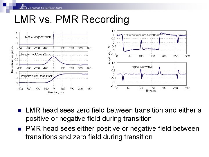 LMR vs. PMR Recording n n LMR head sees zero field between transition and LMR vs. PMR Recording n n LMR head sees zero field between transition and