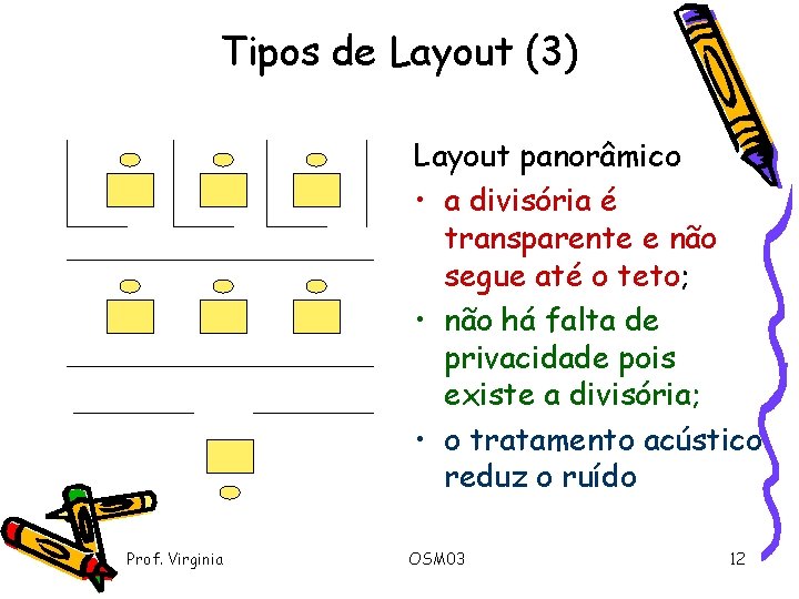 Tipos de Layout (3) Layout panorâmico • a divisória é transparente e não segue