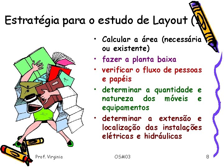 Estratégia para o estudo de Layout (1) • Calcular a área (necessária ou existente)