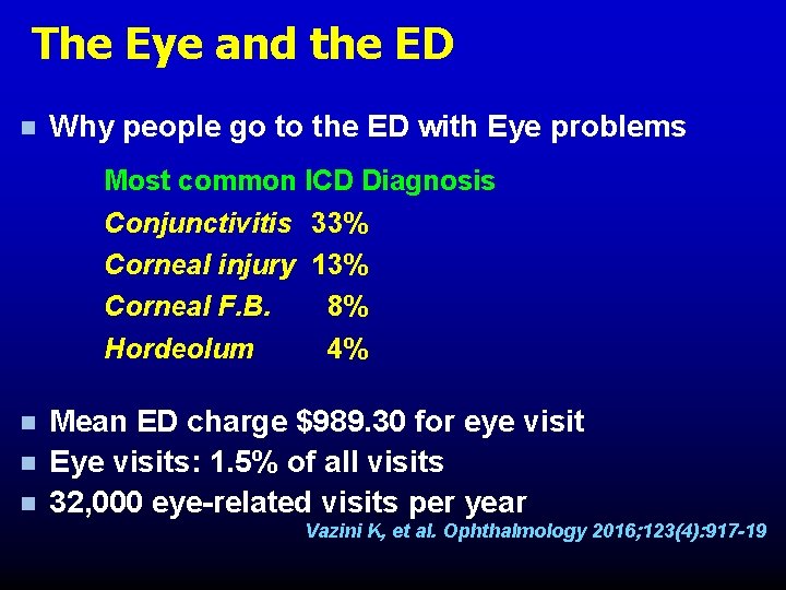 The Eye and the ED n Why people go to the ED with Eye The Eye and the ED n Why people go to the ED with Eye