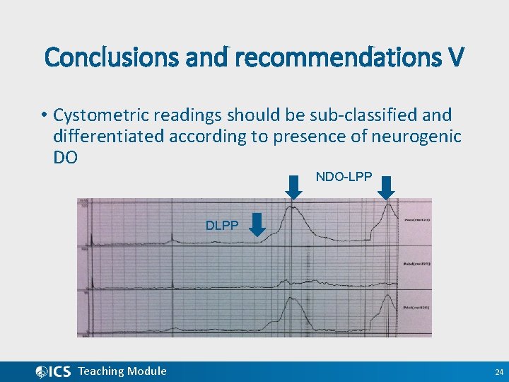 Conclusions and recommendations V • Cystometric readings should be sub-classified and differentiated according to