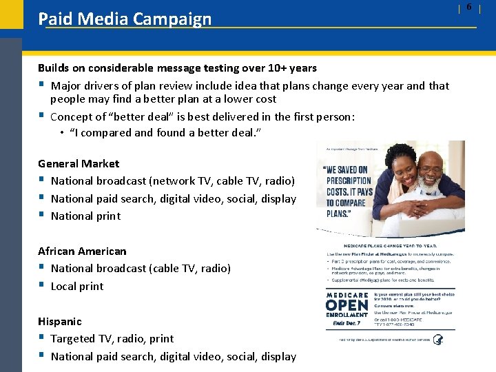 Paid Media Campaign Builds on considerable message testing over 10+ years § Major drivers