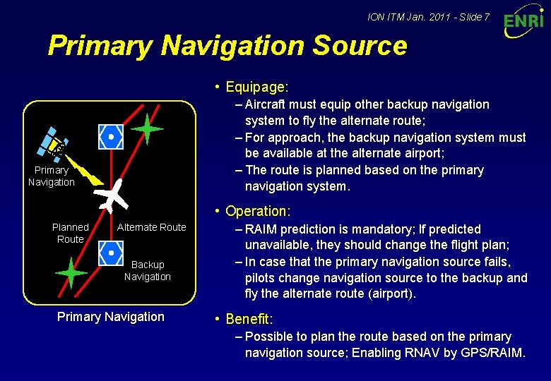 ION ITM Jan. 2011 - Slide 7 Primary Navigation Source • Equipage: – Aircraft