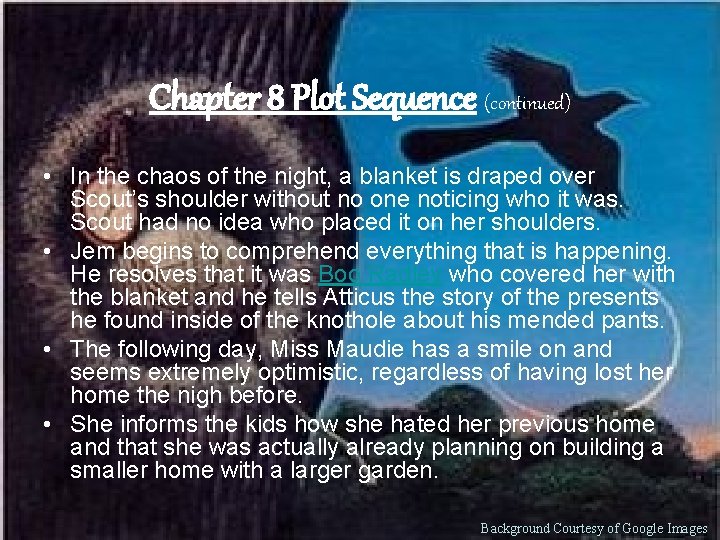 Chapter 8 Plot Sequence (continued) • In the chaos of the night, a blanket