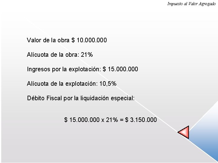 Impuesto al Valor Agregado Valor de la obra $ 10. 000 Alícuota de la