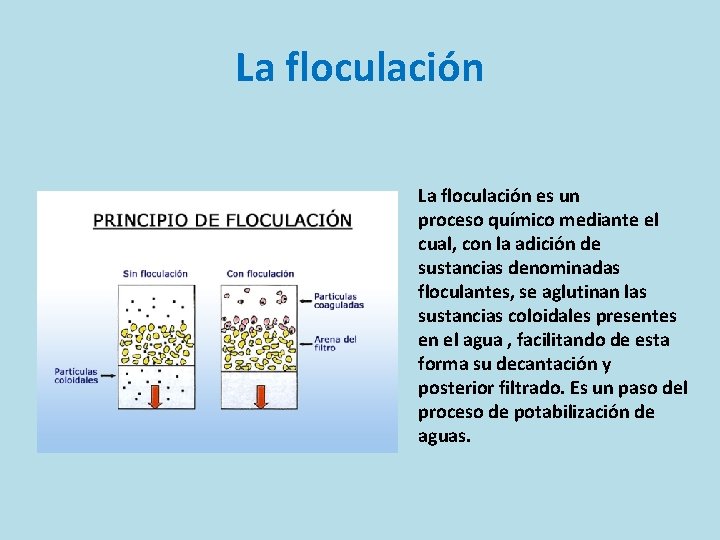 La floculación es un proceso químico mediante el cual, con la adición de sustancias