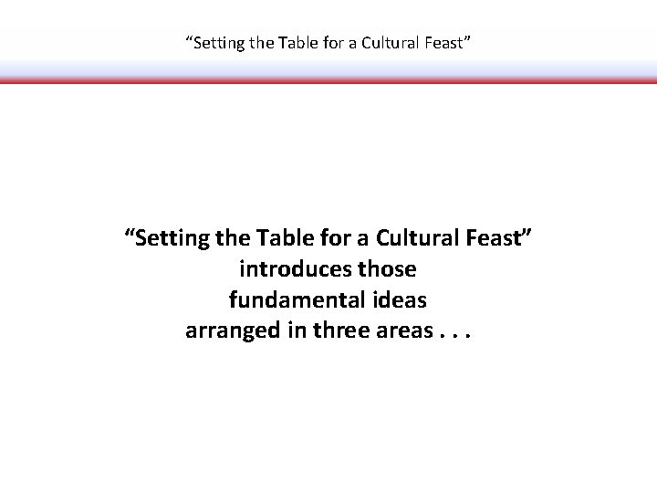 “Setting the Table for a Cultural Feast” introduces those fundamental ideas arranged in three