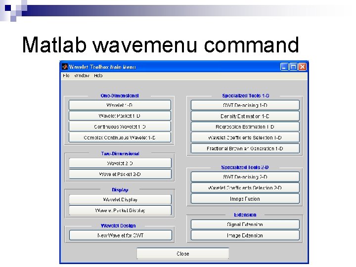 Matlab wavemenu command 