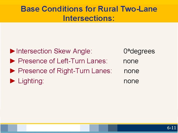 Base Conditions for Rural Two-Lane Intersections: ►Intersection Skew Angle: ► Presence of Left-Turn Lanes: