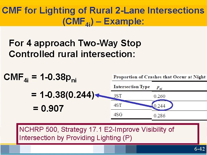 CMF for Lighting of Rural 2 -Lane Intersections (CMF 4 i) – Example: For